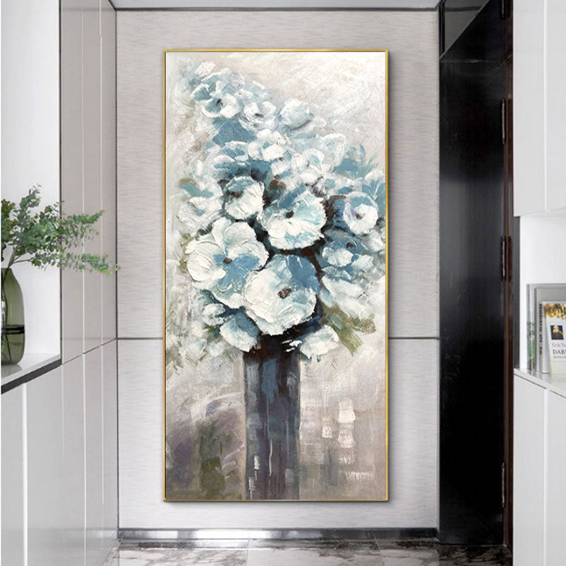 Bouquet of Ice Flowers-Original Vertical Abstract Floral Painting for Modern Decor