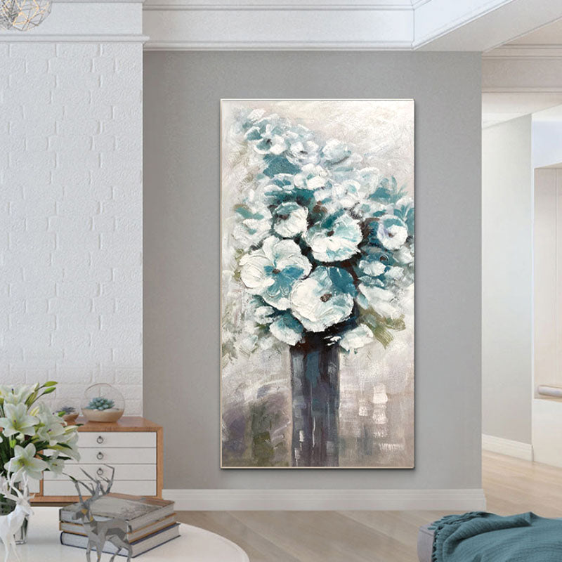 Bouquet of Ice Flowers-Original Vertical Abstract Floral Painting for Modern Decor