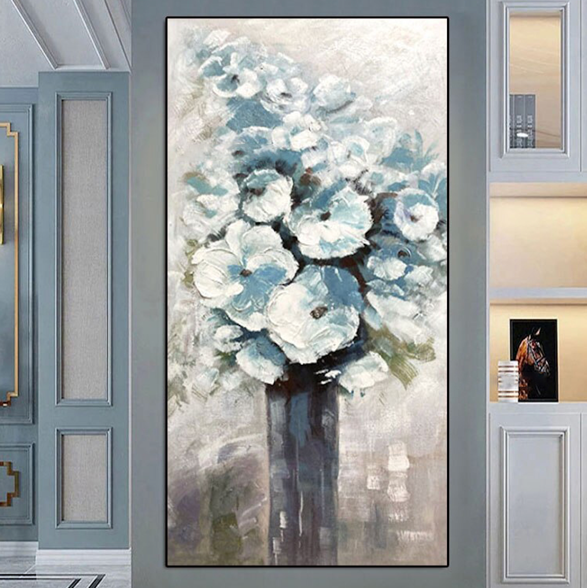 Bouquet of Ice Flowers-Original Vertical Abstract Floral Painting for Modern Decor