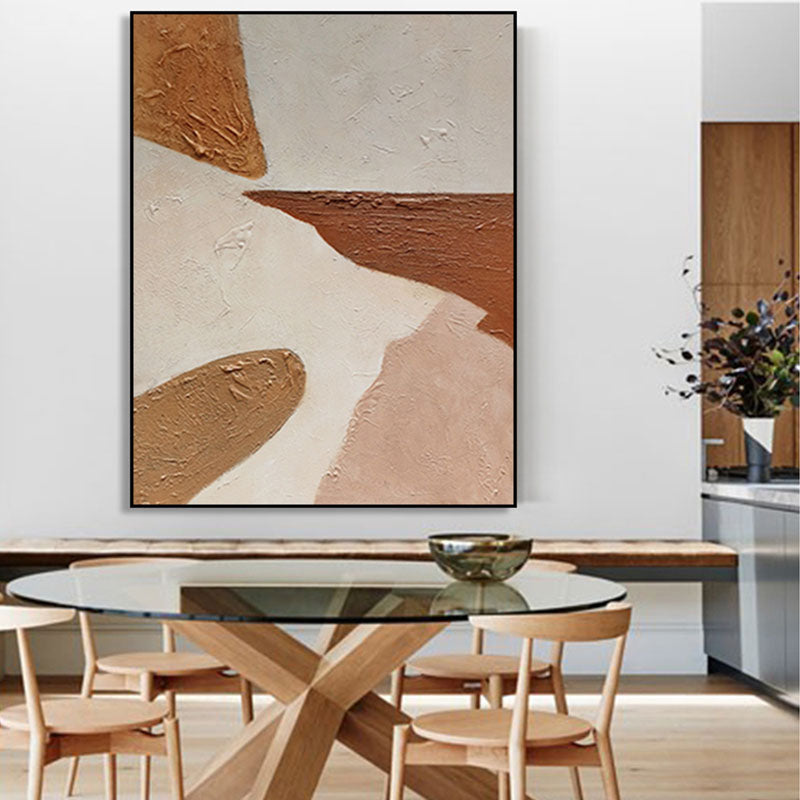 Minimalist Abstract Oil Painting: Brown & White Textured Wabi Sabi Wall Art