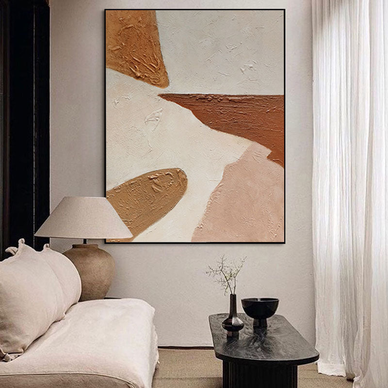 Minimalist Abstract Oil Painting: Brown & White Textured Wabi Sabi Wall Art