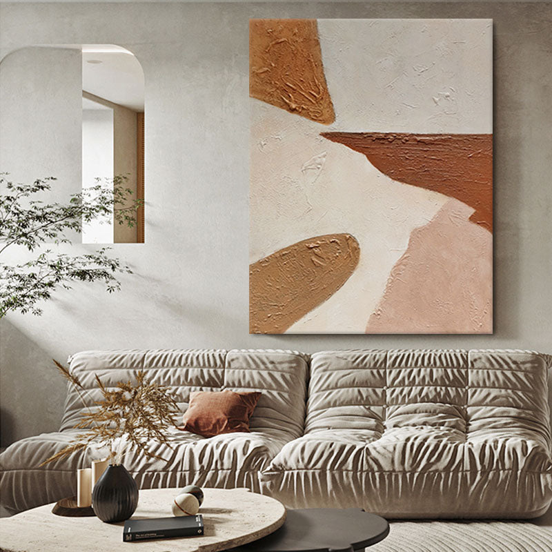 Minimalist Abstract Oil Painting: Brown & White Textured Wabi Sabi Wall Art