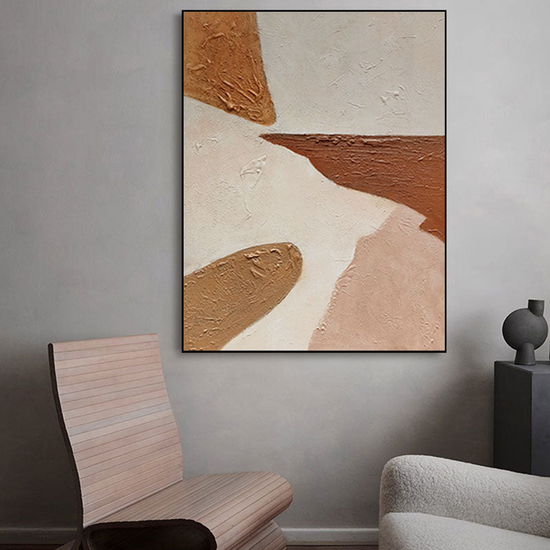 Minimalist Abstract Oil Painting: Brown & White Textured Wabi Sabi Wall Art
