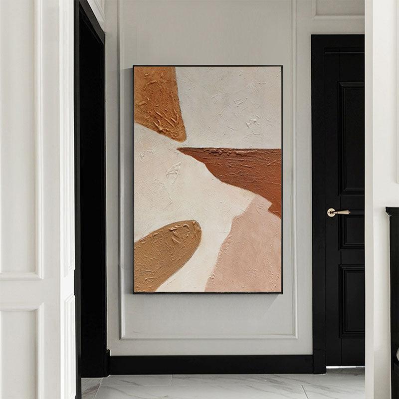 Minimalist Abstract Oil Painting: Brown & White Textured Wabi Sabi Wall Art