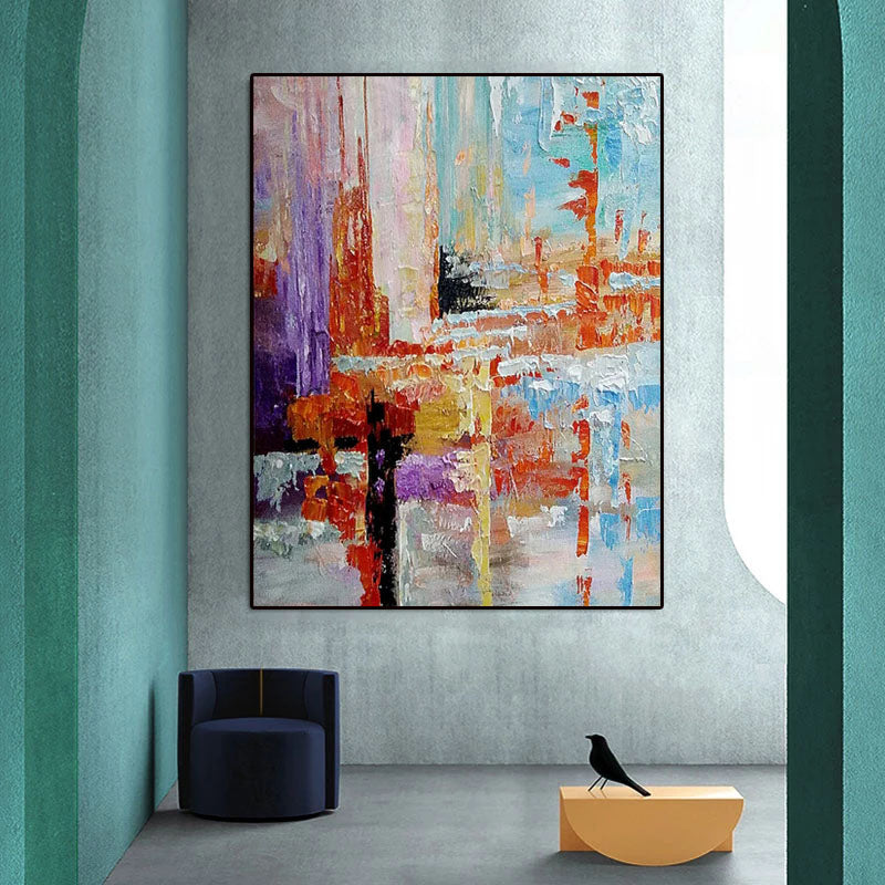 Contemporary Abstract Canvas: Colorful Layered Brushstrokes Wall Decor