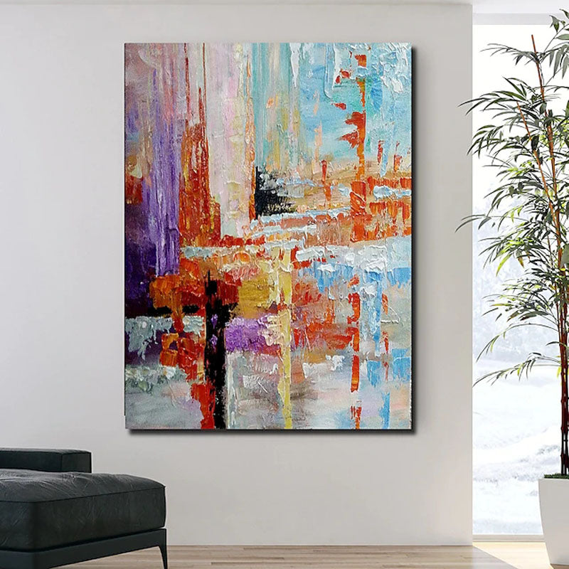 Contemporary Abstract Canvas: Colorful Layered Brushstrokes Wall Decor