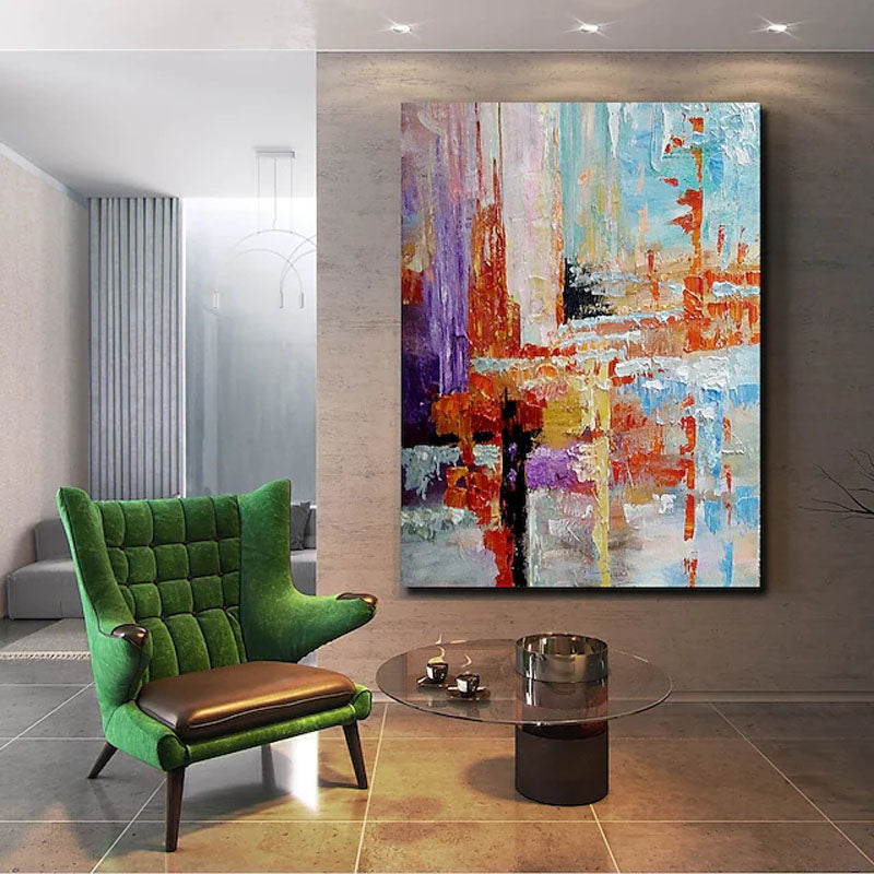 Contemporary Abstract Canvas: Colorful Layered Brushstrokes Wall Decor