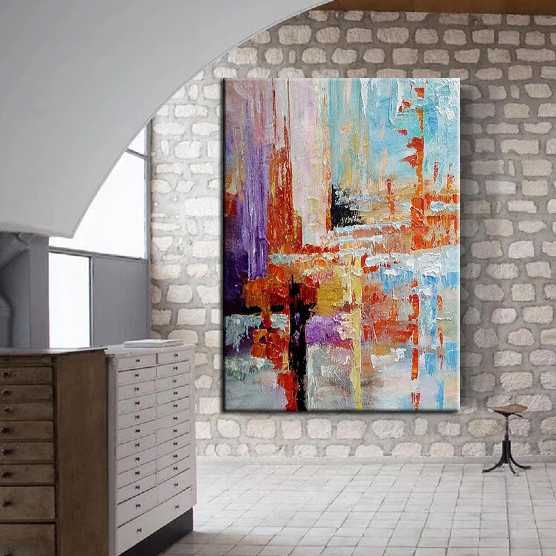 Contemporary Abstract Canvas: Colorful Layered Brushstrokes Wall Decor