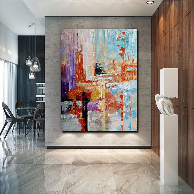 Contemporary Abstract Canvas: Colorful Layered Brushstrokes Wall Decor