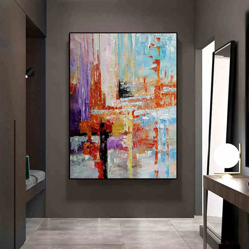 Contemporary Abstract Canvas: Colorful Layered Brushstrokes Wall Decor