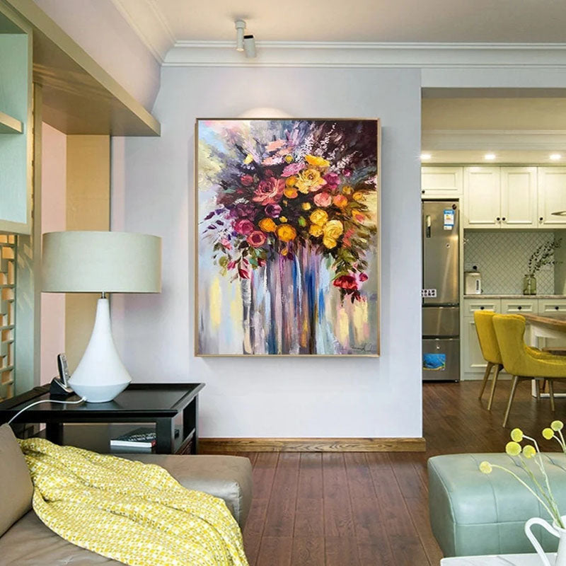 Vibrant Floral Oil Painting: Bouquet of Roses for Home Decor