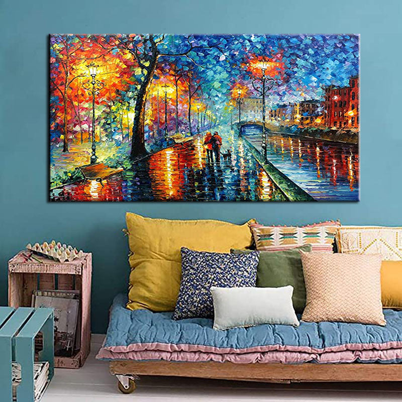 Evening Walk in Autumn – Colorful Textured Romantic Landscape Oil Painting