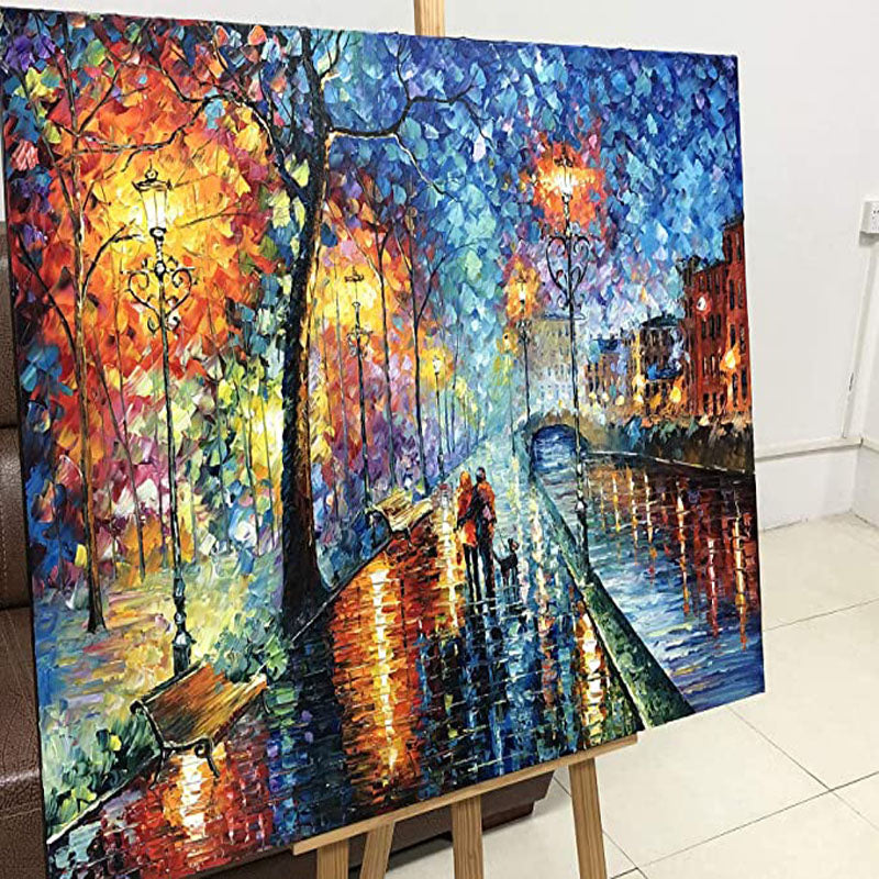 Evening Walk in Autumn – Colorful Textured Romantic Landscape Oil Painting