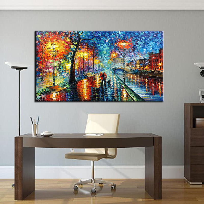 Evening Walk in Autumn – Colorful Textured Romantic Landscape Oil Painting