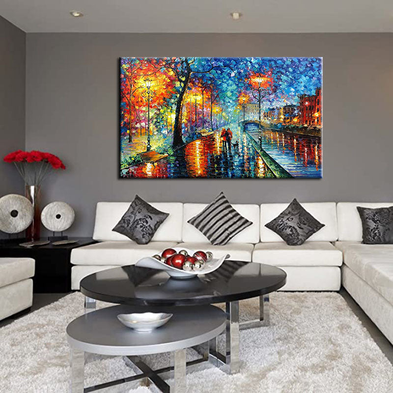 Evening Walk in Autumn – Colorful Textured Romantic Landscape Oil Painting