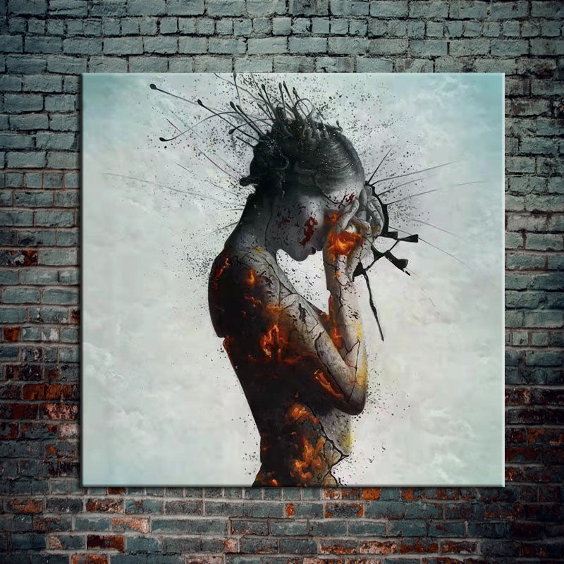 Fear of the Future-Modern Abstract Emotional Figurative Painting for Living Room or Studio