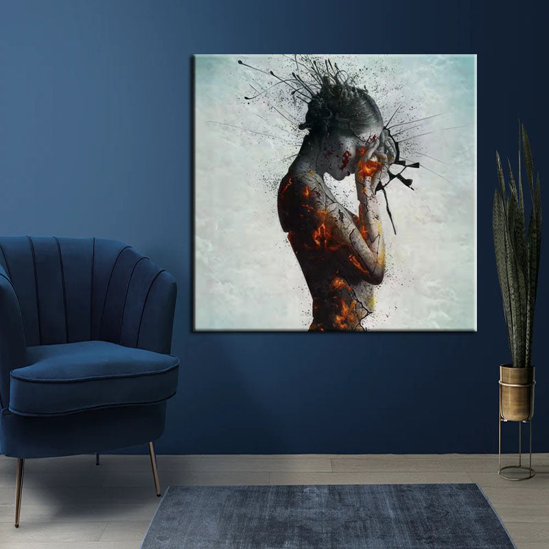 Fear of the Future-Modern Abstract Emotional Figurative Painting for Living Room or Studio