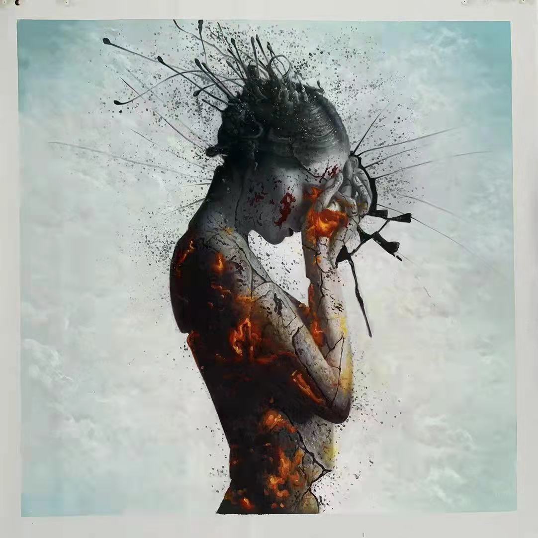 Fear of the Future-Modern Abstract Emotional Figurative Painting for Living Room or Studio