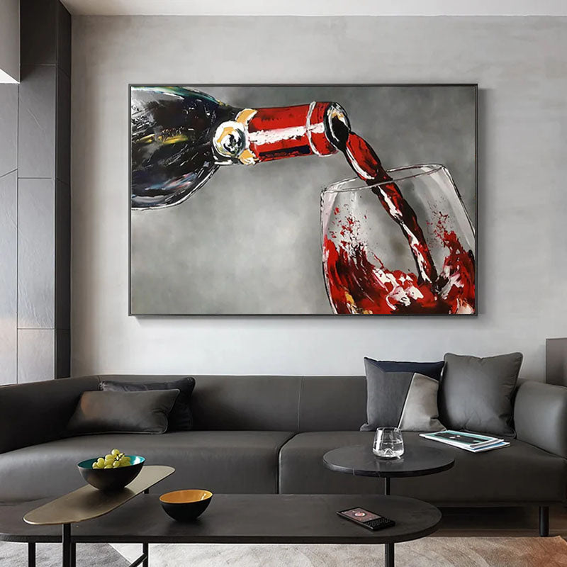 Flowing Wine Artwork: Realistic Oil Painting of Pouring from Bottle to Glass