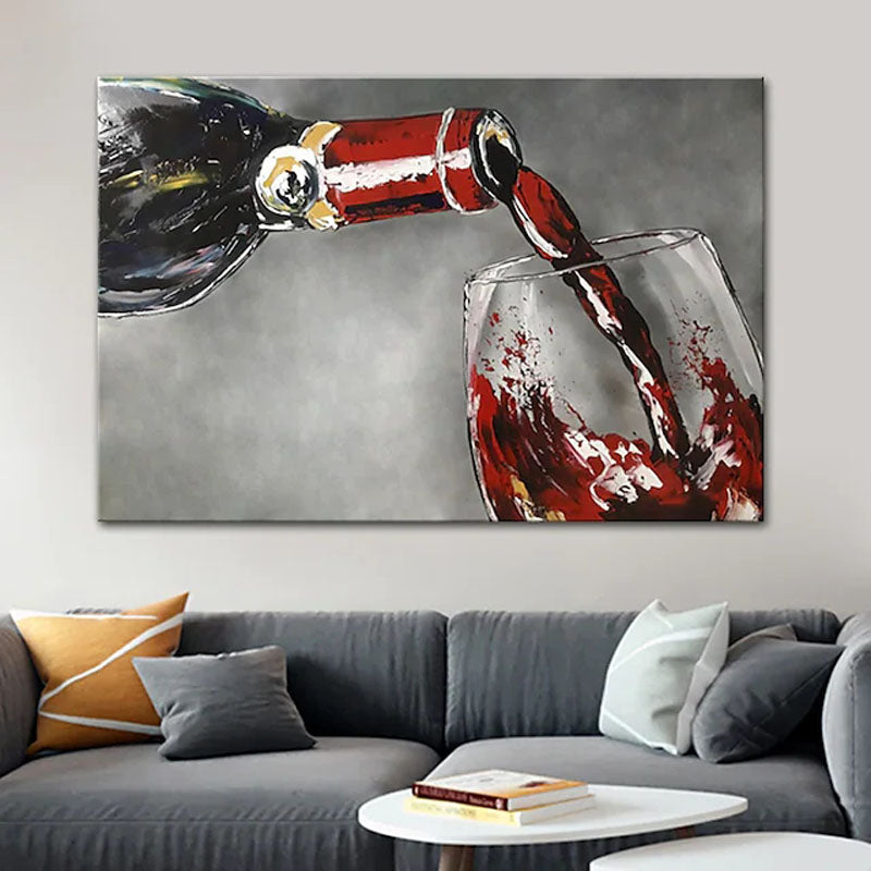 Flowing Wine Artwork: Realistic Oil Painting of Pouring from Bottle to Glass