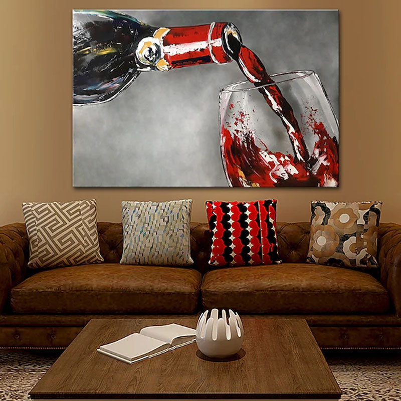Flowing Wine Artwork: Realistic Oil Painting of Pouring from Bottle to Glass