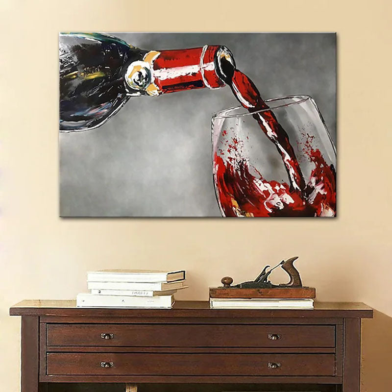 Flowing Wine Artwork: Realistic Oil Painting of Pouring from Bottle to Glass