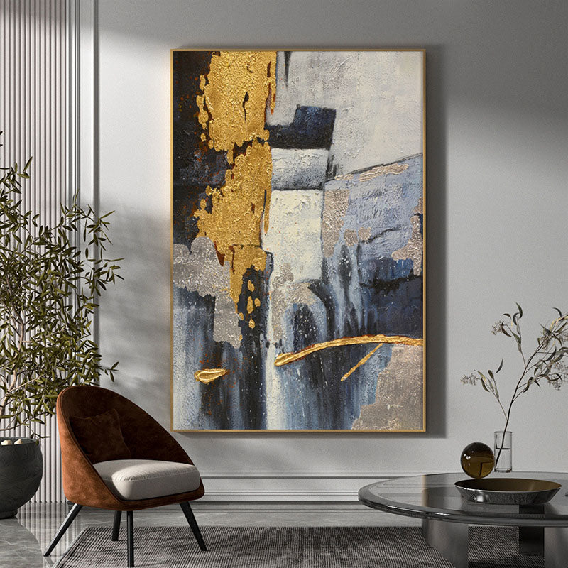 Abstract Textured Oil Painting with Gold Textured Modern Wall Art