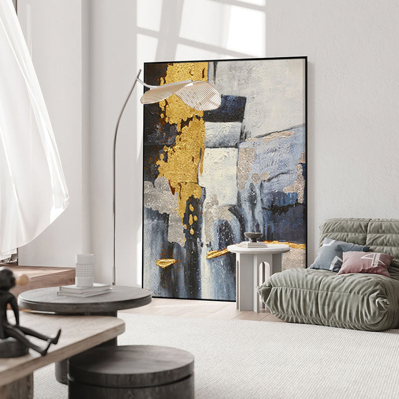 Abstract Textured Oil Painting with Gold Textured Modern Wall Art