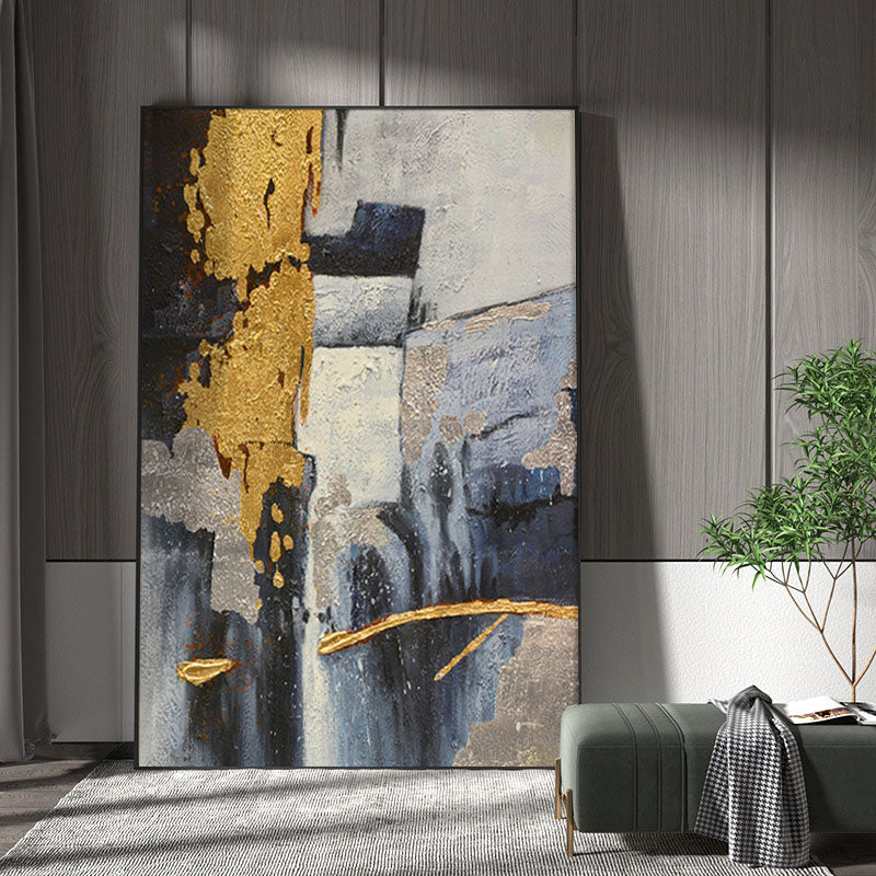 Abstract Textured Oil Painting with Gold Textured Modern Wall Art