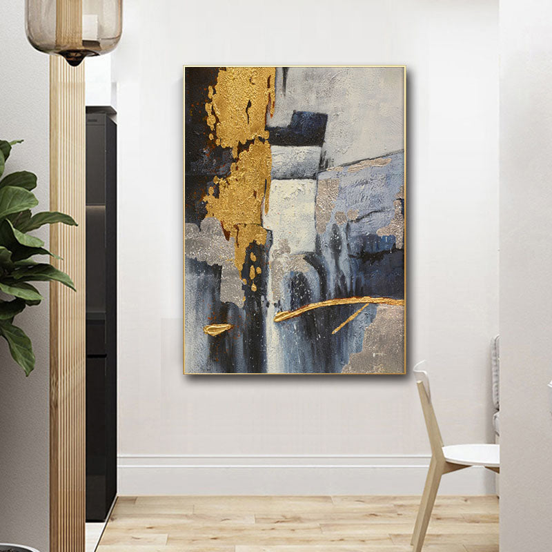 Abstract Textured Oil Painting with Gold Textured Modern Wall Art