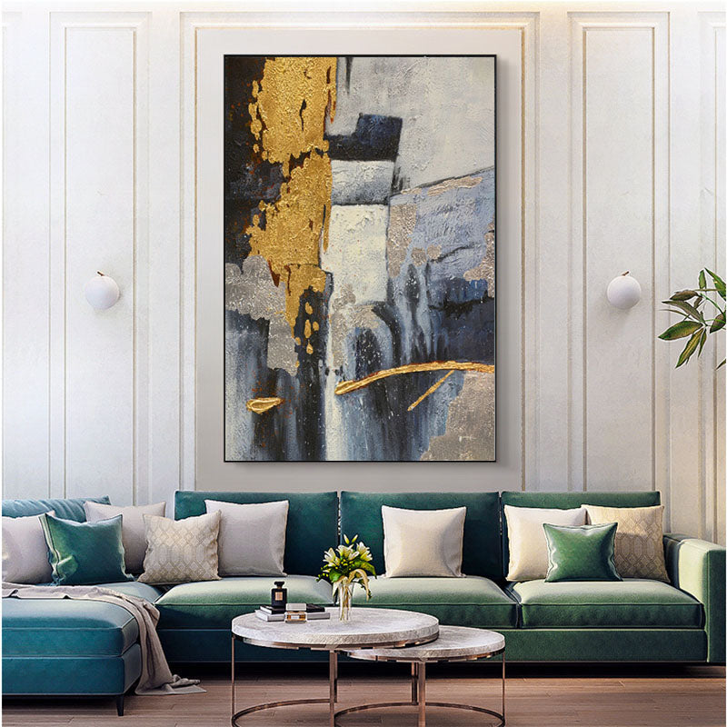 Abstract Textured Oil Painting with Gold Textured Modern Wall Art