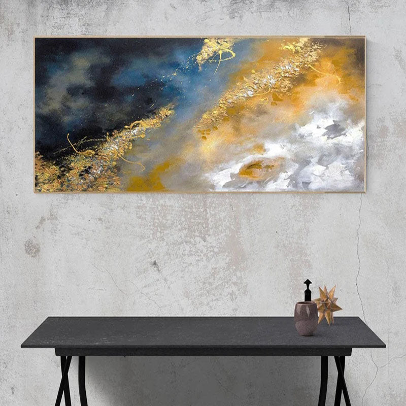 Gold Dust-Metallic Textured Art in Dark Blue and Gold | Modern Abstract Painting