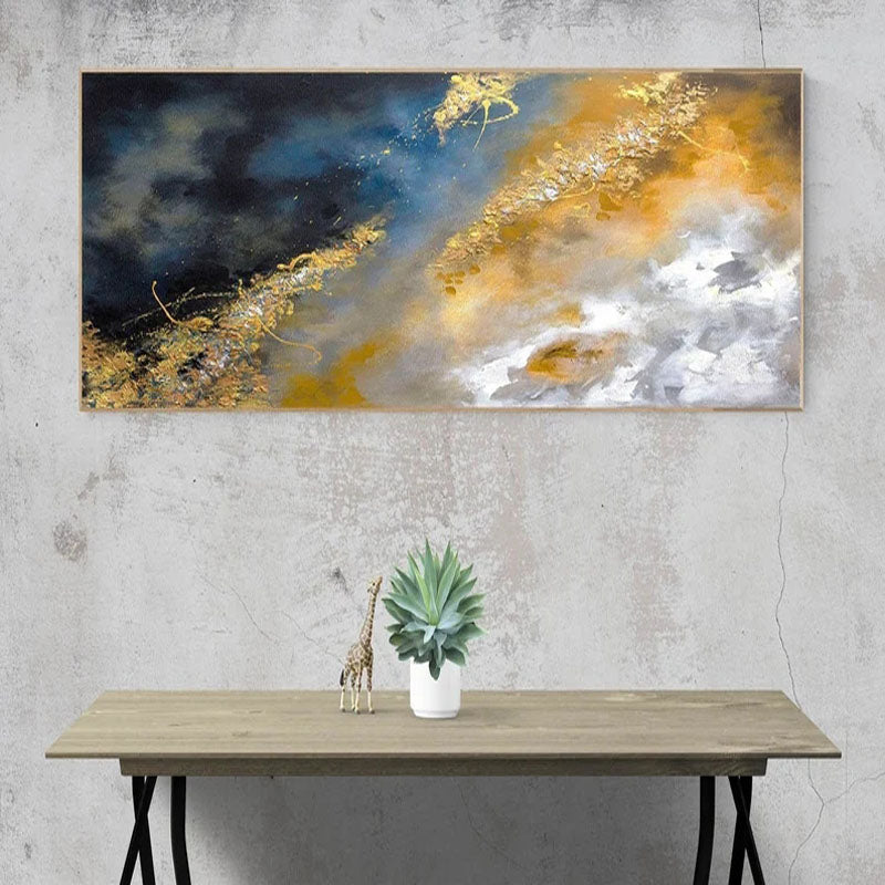 Gold Dust-Metallic Textured Art in Dark Blue and Gold | Modern Abstract Painting