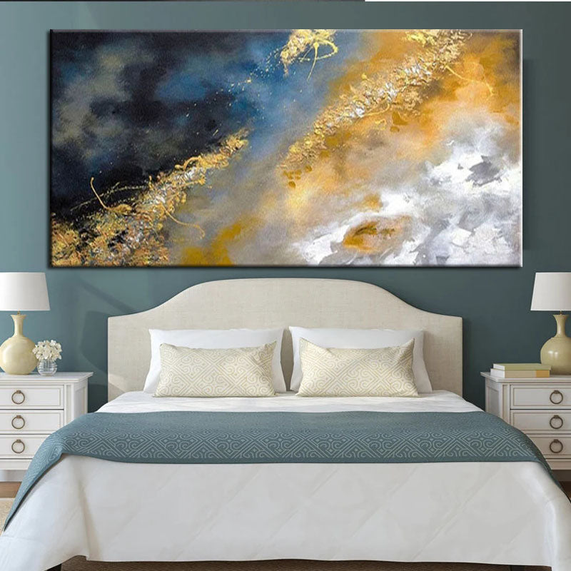 Gold Dust-Metallic Textured Art in Dark Blue and Gold | Modern Abstract Painting