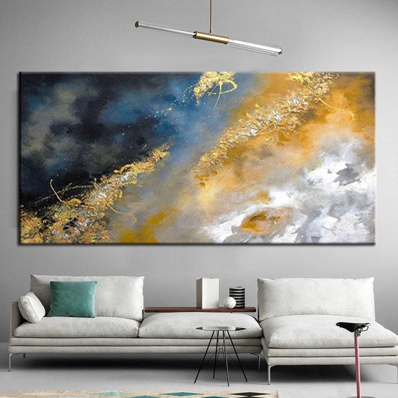 Gold Dust-Metallic Textured Art in Dark Blue and Gold | Modern Abstract Painting