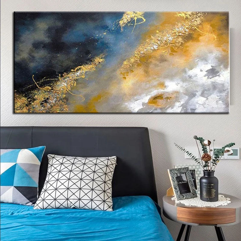 Gold Dust-Metallic Textured Art in Dark Blue and Gold | Modern Abstract Painting