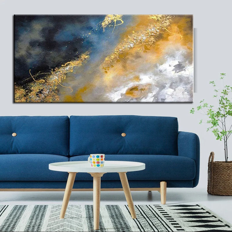 Gold Dust-Metallic Textured Art in Dark Blue and Gold | Modern Abstract Painting