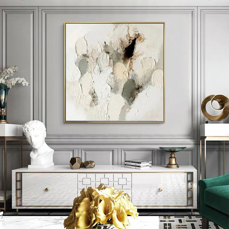 Ivory Sand-Neutral Abstract Textured Canvas Painting for Modern & Minimalist Interiors