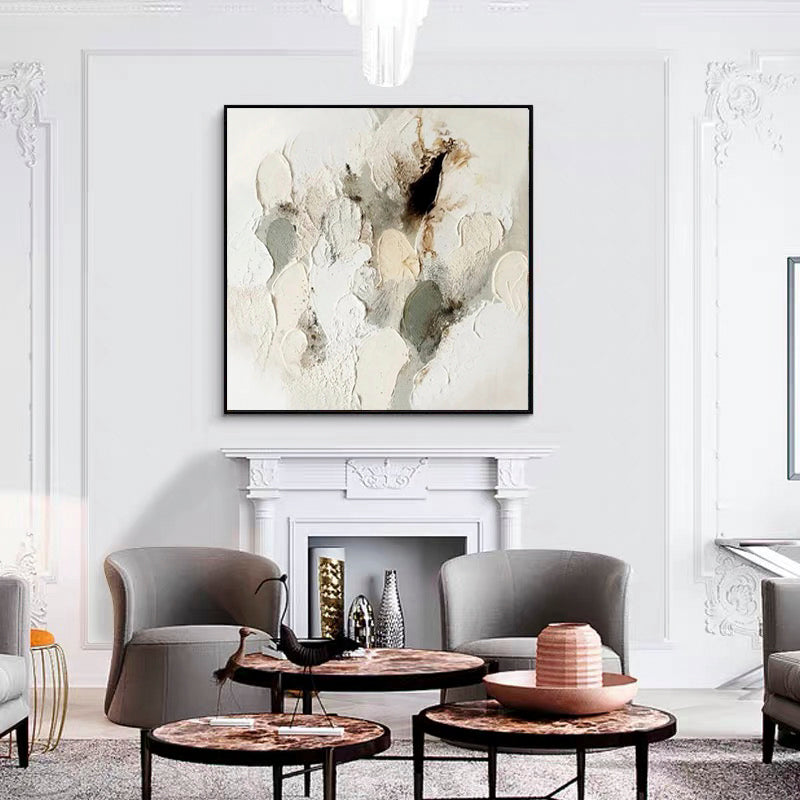 Ivory Sand-Neutral Abstract Textured Canvas Painting for Modern & Minimalist Interiors