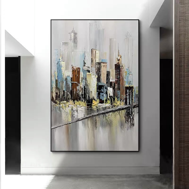 Manhattan-Abstract Cityscape Oil Painting | Textured Urban Canvas Art for Modern Decor