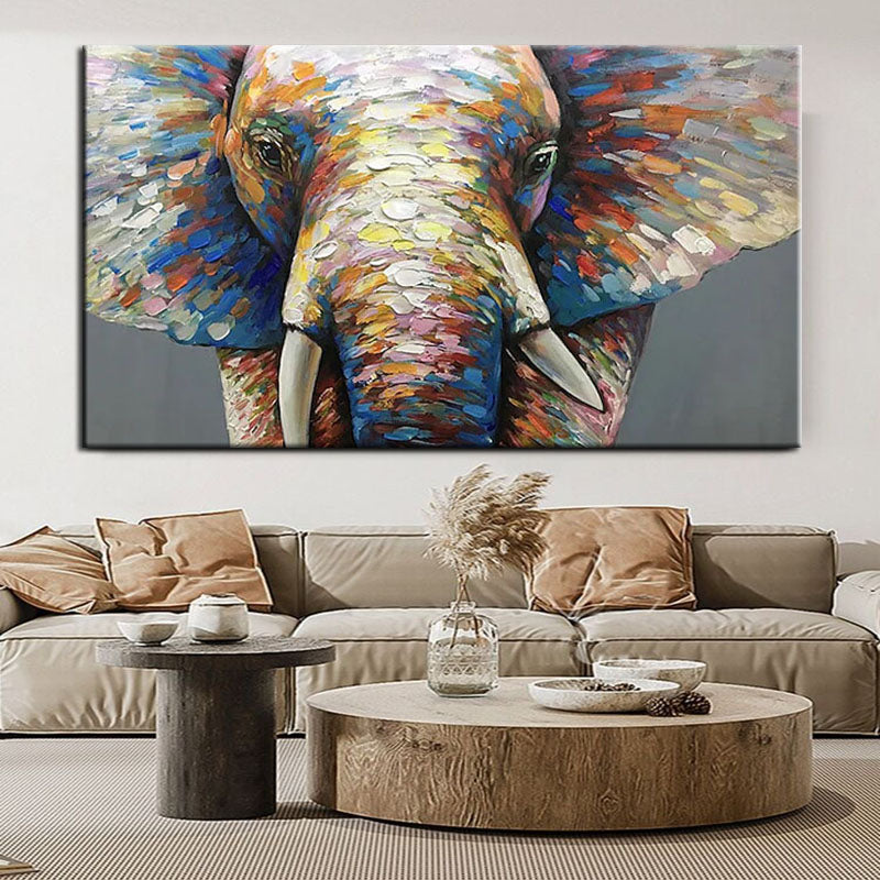 Mother Elephant-Colorful Abstract Elephant Oil Painting | Textured Wildlife Wall Art