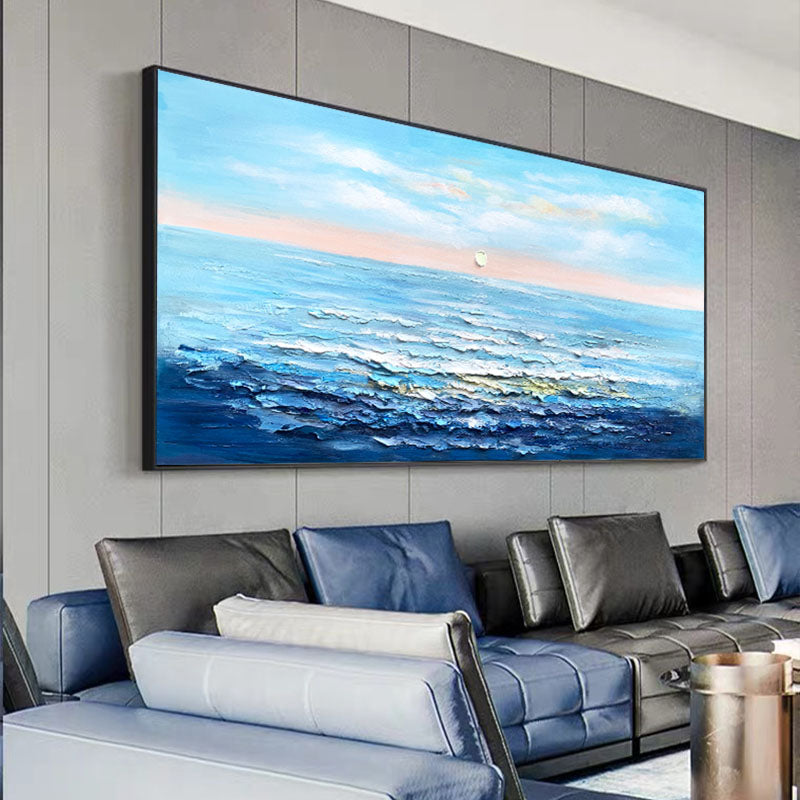 Morning Tide – Ocean Blue Textured Ocean Sunrise Wall Art