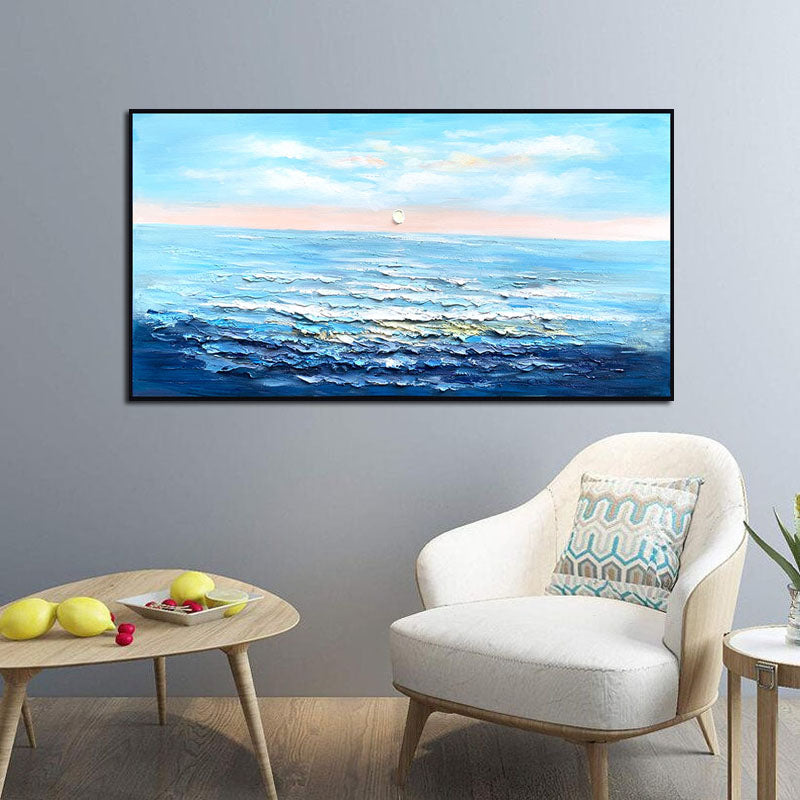 Morning Tide – Ocean Blue Textured Ocean Sunrise Wall Art