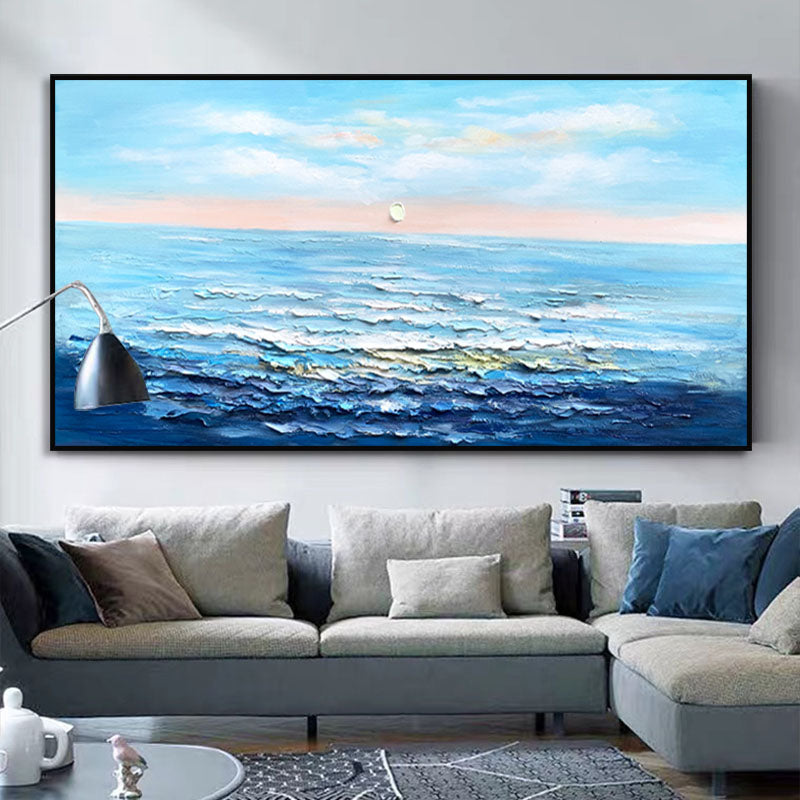 Morning Tide – Ocean Blue Textured Ocean Sunrise Wall Art