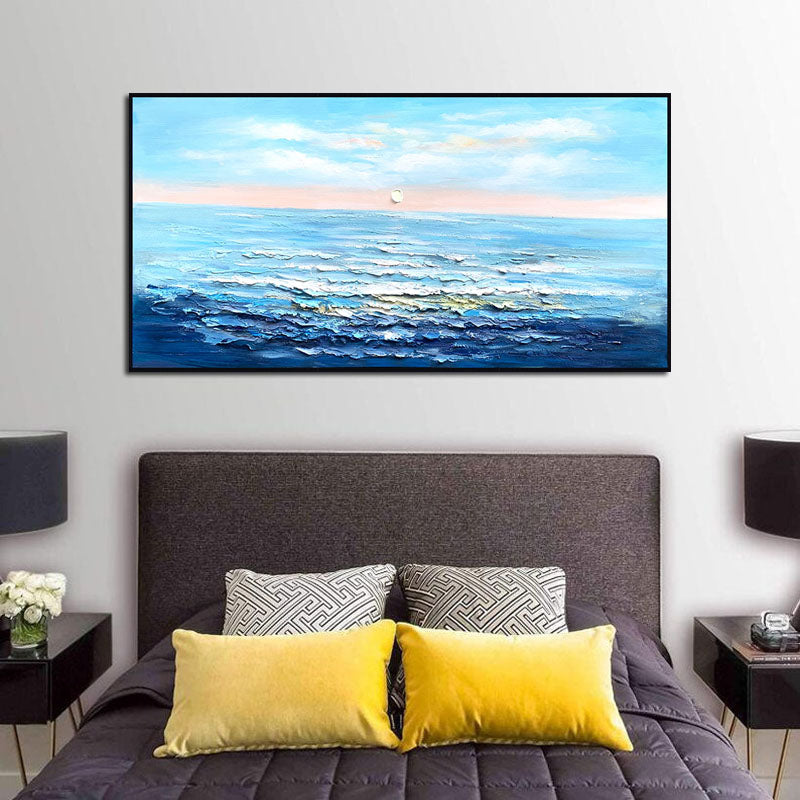 Morning Tide – Ocean Blue Textured Ocean Sunrise Wall Art