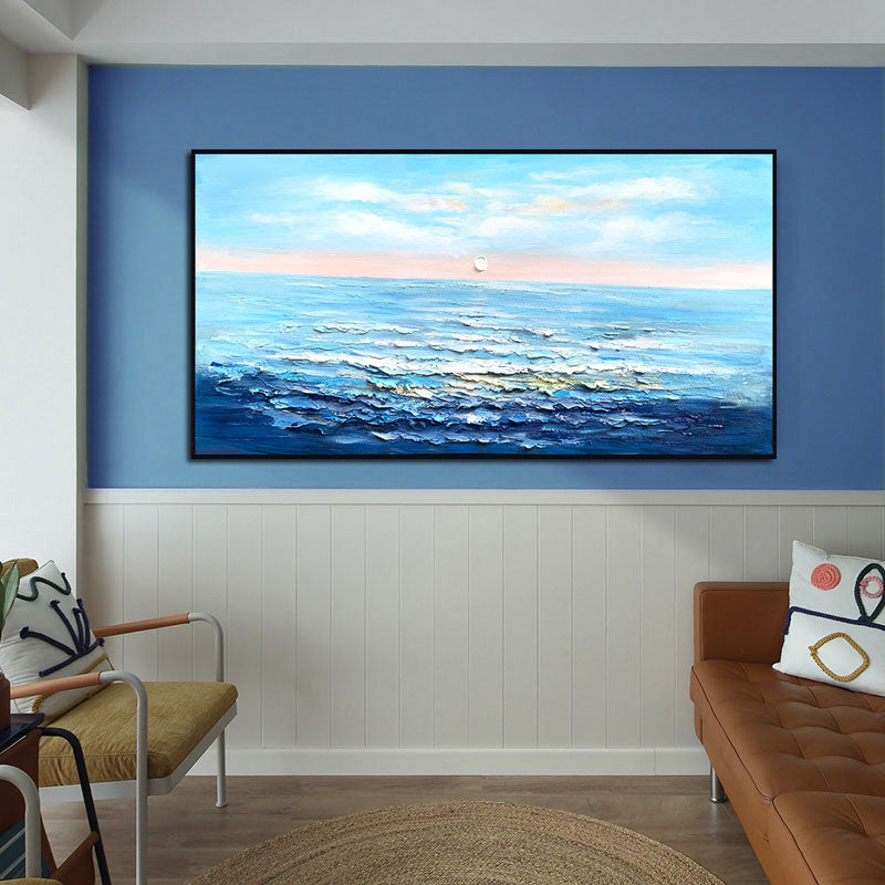 Morning Tide – Ocean Blue Textured Ocean Sunrise Wall Art