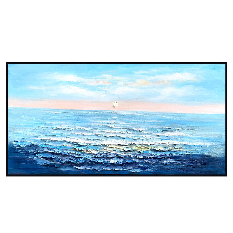 Morning Tide – Ocean Blue Textured Ocean Sunrise Wall Art
