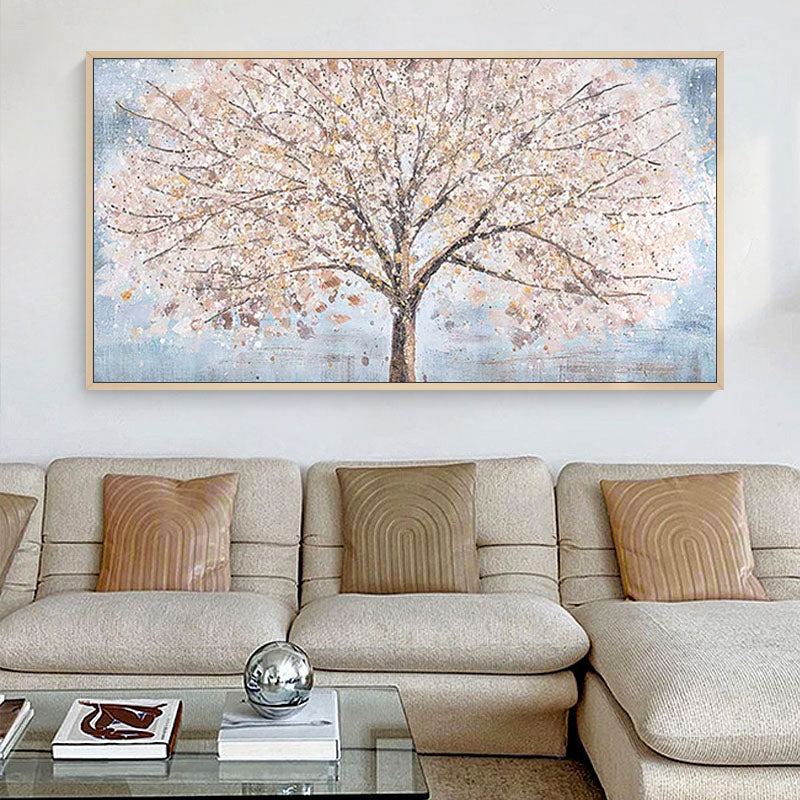 Old Day Dreams-Blooming Tree Oil Painting, Floral Landscape Wall Art for Home Decor
