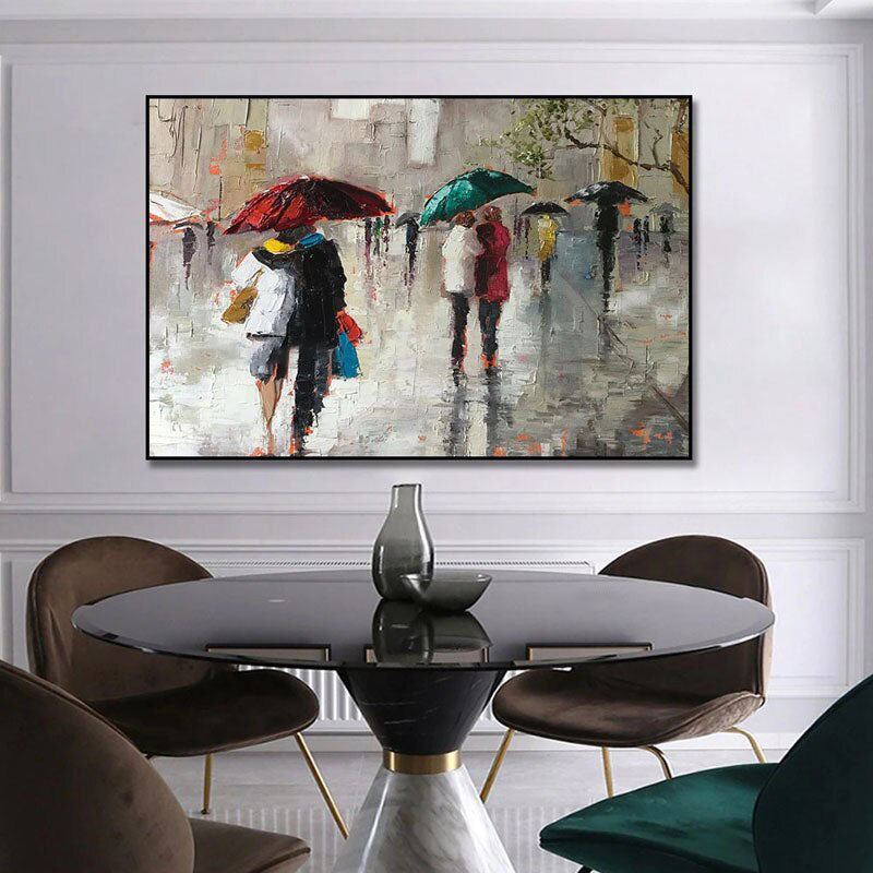 Rainy London: Colorful Urban Rainy Street Scene Art - Modern Cityscape Wall Decor