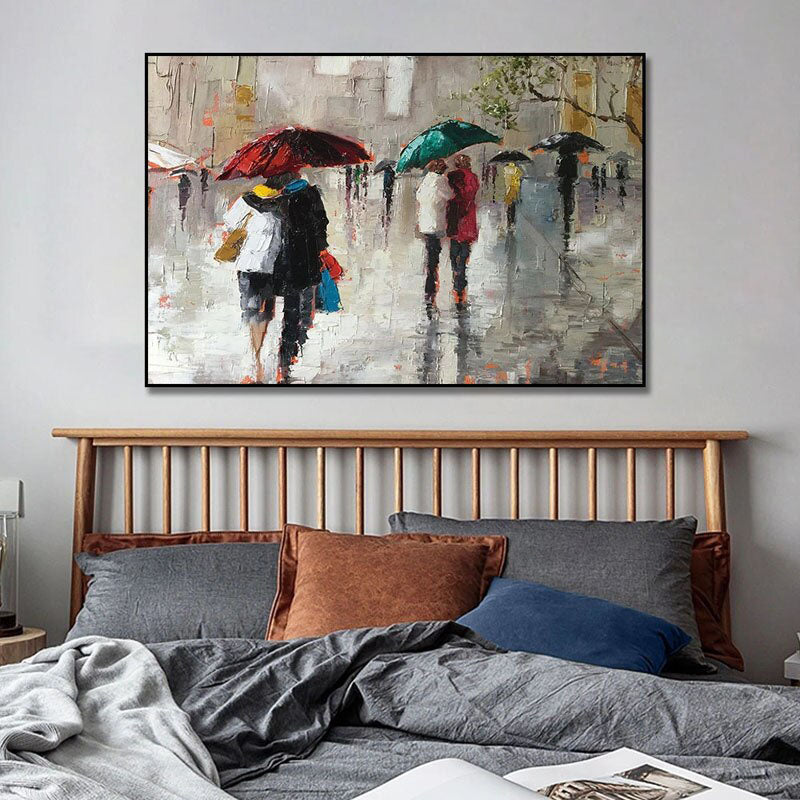 Rainy London: Colorful Urban Rainy Street Scene Art - Modern Cityscape Wall Decor